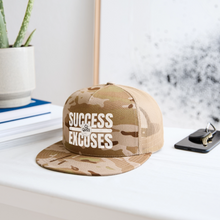 Load image into Gallery viewer, Success Over Excuses Trucker Hat (White Print BB) - MultiCam\tan