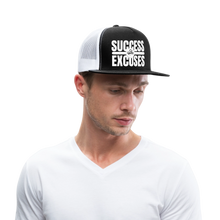 Load image into Gallery viewer, Success Over Excuses Trucker Hat (White Print BB) - black/white