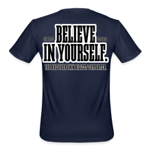 Load image into Gallery viewer, Believe Moisture Wicking Performance T-Shirt (Black Print) - navy