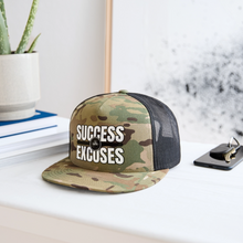 Load image into Gallery viewer, Success Over Excuses Trucker Hat (White Print) - MultiCam\black