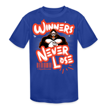 Load image into Gallery viewer, Winner's Never Lose Kids' Moisture Wicking Performance T-Shirt - royal blue