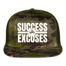 Load image into Gallery viewer, Success Over Excuses Trucker Hat (White Print BB) - MultiCam\green
