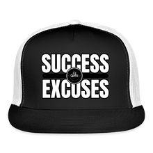 Load image into Gallery viewer, Success Over Excuses Trucker Hat (White Print) - black/white