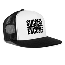 Load image into Gallery viewer, Success Over Excuses Trucker Hat (Black Print) - white/black