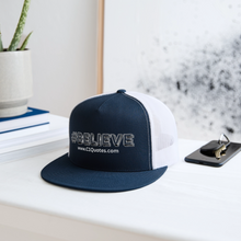 Load image into Gallery viewer, Believe Trucker Hat (White Outline) - navy/white