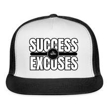Load image into Gallery viewer, Success Over Excuses Trucker Hat (White Print) - white/black