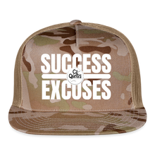 Load image into Gallery viewer, Success Over Excuses Trucker Hat (White Print BB) - MultiCam\tan