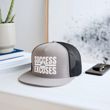 Load image into Gallery viewer, Success Over Excuses Trucker Hat (White Print BB) - gray/black