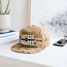 Load image into Gallery viewer, Success Over Excuses Trucker Hat (White Print) - MultiCam\tan
