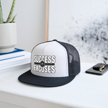 Load image into Gallery viewer, Success Over Excuses Trucker Hat (White Print) - white/black