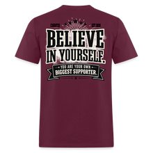 Load image into Gallery viewer, Believe T-Shirt (White Outline) - burgundy