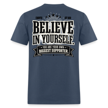 Load image into Gallery viewer, Believe T-Shirt (White Outline) - blue dusk