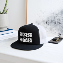 Load image into Gallery viewer, Success Over Excuses Trucker Hat (White Print) - black/white