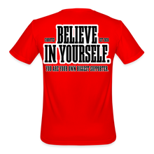 Load image into Gallery viewer, Believe Moisture Wicking Performance T-Shirt (Black Print) - red