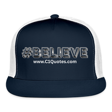 Load image into Gallery viewer, Believe Trucker Hat (White Outline) - navy/white