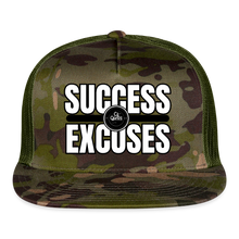 Load image into Gallery viewer, Success Over Excuses Trucker Hat (White Print) - MultiCam\green