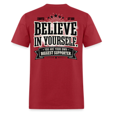 Load image into Gallery viewer, Believe T-Shirt (White Outline) - dark red