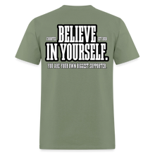 Load image into Gallery viewer, Believe T-Shirt (Black Outline) - military green