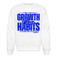 Load image into Gallery viewer, Growth Over Habits Crewneck Sweatshirt (Blue Print) - white