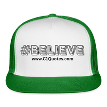 Load image into Gallery viewer, Believe Trucker Hat (Black Outline) - white/kelly green