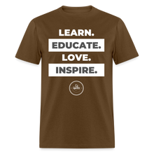 Load image into Gallery viewer, Learn, Educate Unisex Classic T-Shirt (White Print) - brown