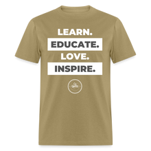 Load image into Gallery viewer, Learn, Educate Unisex Classic T-Shirt (White Print) - khaki