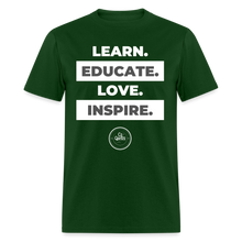 Load image into Gallery viewer, Learn, Educate Unisex Classic T-Shirt (White Print) - forest green