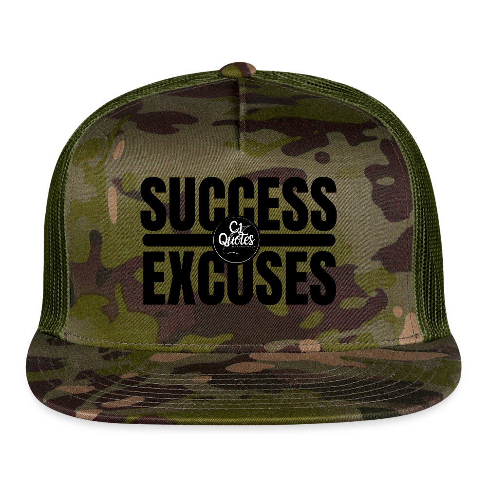Success Over Excuses Trucker Hat (Black Print) - MultiCam\green