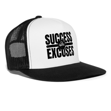 Load image into Gallery viewer, Success Over Excuses Trucker Hat (Black Print) - white/black
