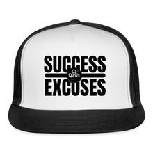 Load image into Gallery viewer, Success Over Excuses Trucker Hat (Black Print) - white/black
