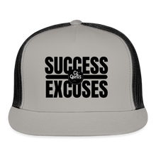 Load image into Gallery viewer, Success Over Excuses Trucker Hat (Black Print) - gray/black
