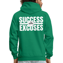Load image into Gallery viewer, Success Over Excuses Men's Hoodie (White Print) - kelly green