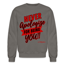 Load image into Gallery viewer, Never Apologize Sweatshirt (Red Print) - asphalt gray
