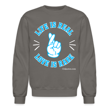 Load image into Gallery viewer, Life Is Real Crewneck Sweatshirt (Blue) - asphalt gray