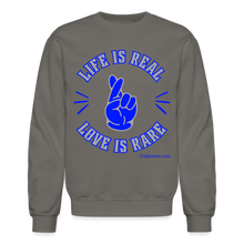 Load image into Gallery viewer, Life Is Real Crewneck Sweatshirt (Blue/Gray) - asphalt gray