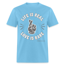 Load image into Gallery viewer, Life & Love Unisex Classic T-Shirt (Grey Print) - aquatic blue