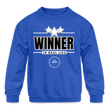 Load image into Gallery viewer, Winner In Real Life Kids' Crewneck Sweatshirt - royal blue
