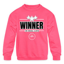 Load image into Gallery viewer, Winner In Real Life Kids' Crewneck Sweatshirt - neon pink