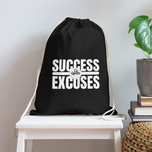 Load image into Gallery viewer, Success Over Excuses Cotton Drawstring Bag (White Print) - black