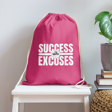 Load image into Gallery viewer, Success Over Excuses Cotton Drawstring Bag (White Print) - pink