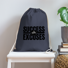 Load image into Gallery viewer, Success Over Excuses Cotton Drawstring Bag (Black Print) - navy