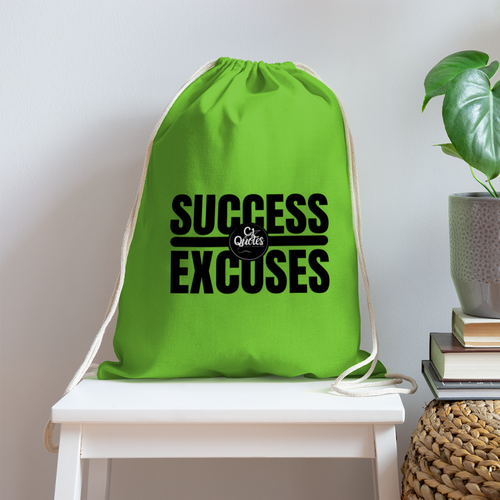 Success Over Excuses Cotton Drawstring Bag (Black Print) - clover
