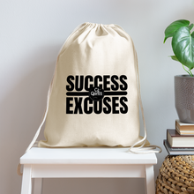Load image into Gallery viewer, Success Over Excuses Cotton Drawstring Bag (Black Print) - natural