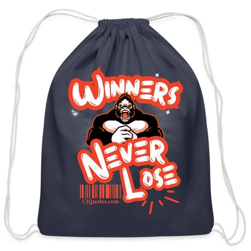 Winners Never Lose Cotton Drawstring Bag - navy