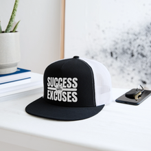 Load image into Gallery viewer, Success Over Excuses Trucker Hat (White Print BB) - black/white
