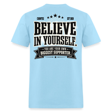 Load image into Gallery viewer, Believe T-Shirt (White Outline) - powder blue
