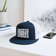 Load image into Gallery viewer, Success Over Excuses Trucker Hat (White Print BB) - navy/white
