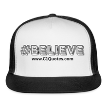 Load image into Gallery viewer, Believe Trucker Hat (Black Outline) - white/black

