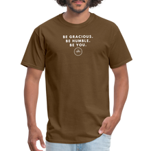Load image into Gallery viewer, Be Gracious Unisex Classic T-Shirt (White Print) T-Shirt - brown
