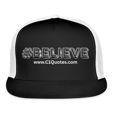 Load image into Gallery viewer, Believe Trucker Hat (White Outline) - black/white

